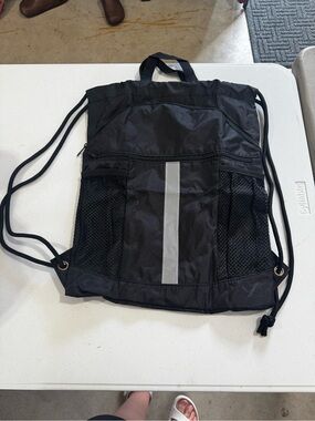 Black Drawstring Gym Backpack with Reflective Stripe
